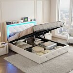 Lit coffre 140x190 cm, lit capitonn acve sommier  lattes, tte de lit dcorative losanges, port de ...
