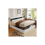 Lit coffre 140x190 cm, lit double capitonn�, t�te de lit avec rangement cach�, avec sommier � lattes, ...