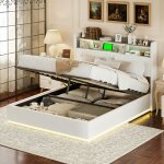 Lit coffre 140x190 cm, avec �clairage led, fonction de charge usb, velours, compartiments de rangement ...