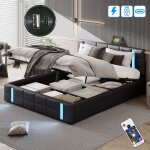 Lit coffre 140x190 cm, avec led, rangement, usb - a / c charge, sommier  lattes en bois, cadre en mtal, ...