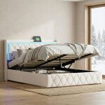 Lit coffre 140x190, lit double avec �clairage led rgb et ports usb / type - c, lit adulte avec sommier, ...