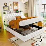 Lit coffre 140x190, lit double avec t�te de lit en velours � motif losange - �clairage led et prises ...