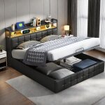 Lit coffre 140x190, led réglable, usb et type - c, dossier moelleux, design moderne, pu, ??noir Lit coffre 140x190, led réglable, usb et type - c, dossier moelleux, design moderne, pu, ??noir