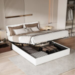 Lit coffre 140x190 avec rangement, lit adulte doubleavec sommier, t�te de lit r�glable en hauteur, 2 ...