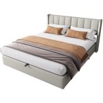 Lit coffre 140x190cm, lit 140x190cm avec sommier  lattes, avec port usb de recharge et clairage led, ...