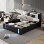 Lit coffre 140x190cm - avec port de charge usb et type - c, t�te de lit �clair�e led, espaces de rangement, ...
