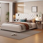 Lit coffre 140x200, lit adule 140x200, lit double capitonn�, t�te de lit extra longue avec rangement, ...