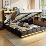 Lit coffre 140x200, lit adulte 140x200, lit double 140x200 avec sommier  lattes, bande lumineuse led, ...