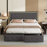 Blanketswarm - lit coffre 140x200, lit capitonn lit double avec 4 tiroir lit 2 places lit adulte led ...