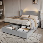 Dans les nuages - lit coffre 140x190 cm, avec 2 lampe de lecture, hydraulique de rangement, sommier  ...