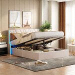 Lit coffre 140x200 cm, lit 2 personnes led avec rangement, cadre de lit avec sommier  lattes, lit capitonn ...