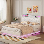 Lit coffre 140x200 cm - lit double avec t�te de lit rembourr�e et lumi�res led rgb - cadre de lit en ...