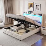 Lit coffre 140x190 cm, avec clairage led, chargement usb, fermeture pression cristal, rangement hydraulique, ...