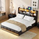 Lit coffre 140x200 cm, avec éclairage led, fonction de charge usb, pu, ??5 compartiments de rangement ... Lit coffre 140x200 cm, avec éclairage led, fonction de charge usb, pu, ??5 compartiments de rangement ...