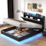 Lit coffre 140x200 cm, lit 140x200 cm, avec �clairage led, fonction de charge usb, rangement de chevet, ...