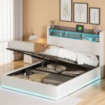 Lit coffre 140x200 cm, avec �clairage led, fonction de charge usb, velours, compartiments de rangement ...