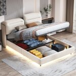 Lit coffre 140x190 cm, avec clairage led, tte de lit rglable en angle, hydraulique de rangement, sommier ...