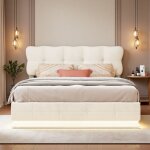 Lit coffre 140x200 cm, avec led, matelas gonflable avec rangement, lit double, cadre de lit rembourré, ... Lit coffre 140x200 cm, avec led, matelas gonflable avec rangement, lit double, cadre de lit rembourré, ...
