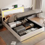 Lit coffre 140x190 cm, lit double avec sommier à lattes, tête de lit avec éclairage led et port de charge ... Lit coffre 140x190 cm, lit double avec sommier à lattes, tête de lit avec éclairage led et port de charge ...