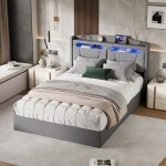 Lit coffre 140x200 avec sommier, lit double capitonn� avec �clairage led et ports usb / type - c, t�te ...