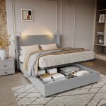 Lit coffre 140x200, lit double capitonn, lit adulte avec sommier, tte de lit avec liseuse, velours ...