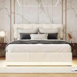 Lit coffre 140x200, lit double capitonn� avec �clairage led 7 couleurs, structure de lit avec rangement, ...