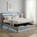 Lit coffre 140x200, �clairage led rgb & prises usb / type - c, lit double avec sommier, lit adulte hydraulique ...