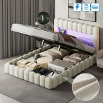 Fortuna lai ? lit coffre 140x200 avec rangement ? t�te de lit capitonn�e lin beige ? �clairage led et ...