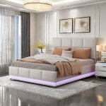 Lit coffre 140x200cm, lit double avec rangement, éclairage led, tissu cuir, cadre de lit avec sommier ... Lit coffre 140x200cm, lit double avec rangement, éclairage led, tissu cuir, cadre de lit avec sommier ...