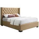 Vente - unique - lit coffre 160 x 200 cm avec tête de lit capitonnée - tissu - beige - massimo Vente - unique - lit coffre 160 x 200 cm avec tête de lit capitonnée - tissu - beige - massimo