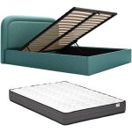 Vente - unique - lit coffre 160 x 200 cm - tissu chin� - bleu canard + matelas - fireza