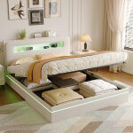 Lit coffre 160 x 200 cm, velours, lit double, lit tapiss� avec �clairage led rgb, lit adulte, gain de ...