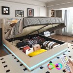 Lit coffre 160 x 200 avec rangement, lit adulte 160x200 cm, lit double capitonn� avec eclairage led et ...