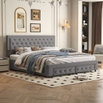 Lit coffre 160 x 200 avec tiroirs, lit 2 personnes avec sommier, lit hydraulique avec tiroirs, lit 160x200 ...