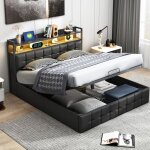 Lit coffre 160x200, lit 160x200 sommier, lit double capitonn�, lit adult, avec t�te de lit avec rangement, ...