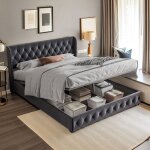 Lit coffre 160x200, lit adulte 160x200 cm, lit double avec rangement, lit capitonn� avec sommier � lattes, ...