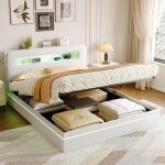 Lit coffre 160x200 cm, lit 160x200 cm, 2 places, lit double avec t�te de lit coffre, bande lumineuse ...