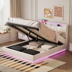 Lit coffre 160x200 cm - avec design � coutures en diamant, �clairage led, syst�me de charge usb, velours, ...