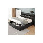 Lit coffre 160x200 cm, lit double capitonn, tte de lit avec rangement cach, avec sommier  lattes, ...