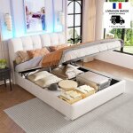 Tanant ? lit coffre 160x200 cm avec rangement hydraulique ? t�te de lit velours avec �clairage led ? ...