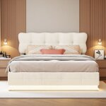 Lit coffre 160x200 cm, avec led, matelas gonflable avec rangement, lit double, cadre de lit rembourr, ...