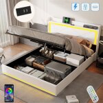 Lit coffre 160x200 cm, avec led, tte de lit en protge - ailes et usb - a / c charge, hydraulique de ...