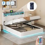 Dans les nuages - lit coffre 160x200 cm, avec led, usb - a / c charge, 3 tagres, hydraulique de rangement, ...