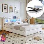Lit coffre 160x200 cm, lit avec rangement et led, t�te de lit en prot�ge - ailes et usb - a / c charge, ...