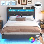 Lit 160x200 cm avec sommier, lit flottant avec �clairage led et 2 prises ca, port usb & type c, t�te ...