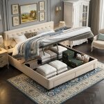 Lit coffre 160x200 cm, lit avec t�te de lit capitonn�e et rangement, syst�me de stockage � soul�vement ...