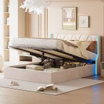 Lit coffre 160x200 cm - t�te de lit d�corative losanges et tiges hydrauliques, sommier et sommier � lattes ...