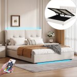Lit coffre 160x200 cm en velours, avec �clairage led t�l�command� et rangement, sommier � lattes, cadre ...