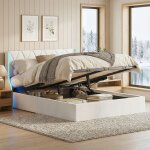 Lit coffre 160x200, lit double capitonn� avec �clairage led, lit avec rangement en velours, t�te de lit ...