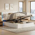 Lit coffre 160x200, lit double capitonn� avec �clairage led, lit avec rangement en velours, t�te de lit ...